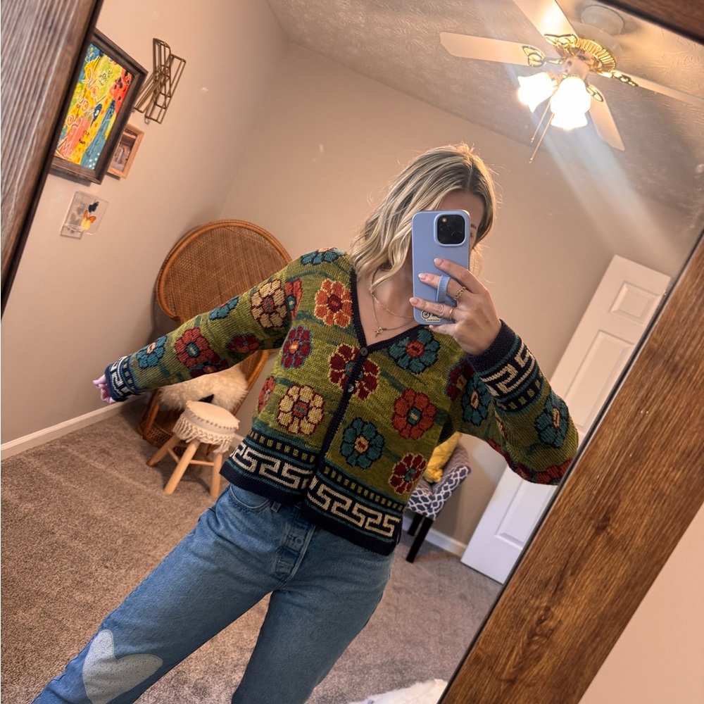Peruvian Connection Multicolor Floral Cardigan - Vintage : Alpaca - Grandma Core